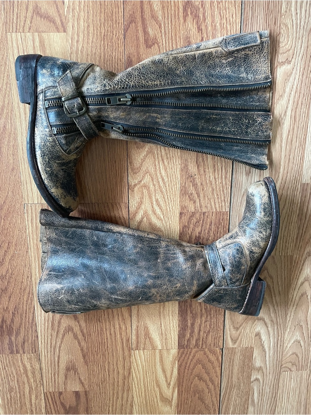 Bed Stu Tango Distressed Double Zip Buckle Leather Boot Women’s Sz 8 Riding Boot